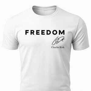Charlie Kirk Freedom Signature USA American Patriotic T-Shirt
